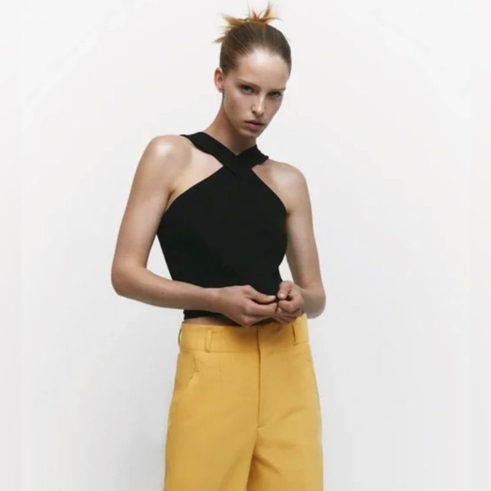 Zara Criss Cross Halter Ribbed Crop Top NWOT